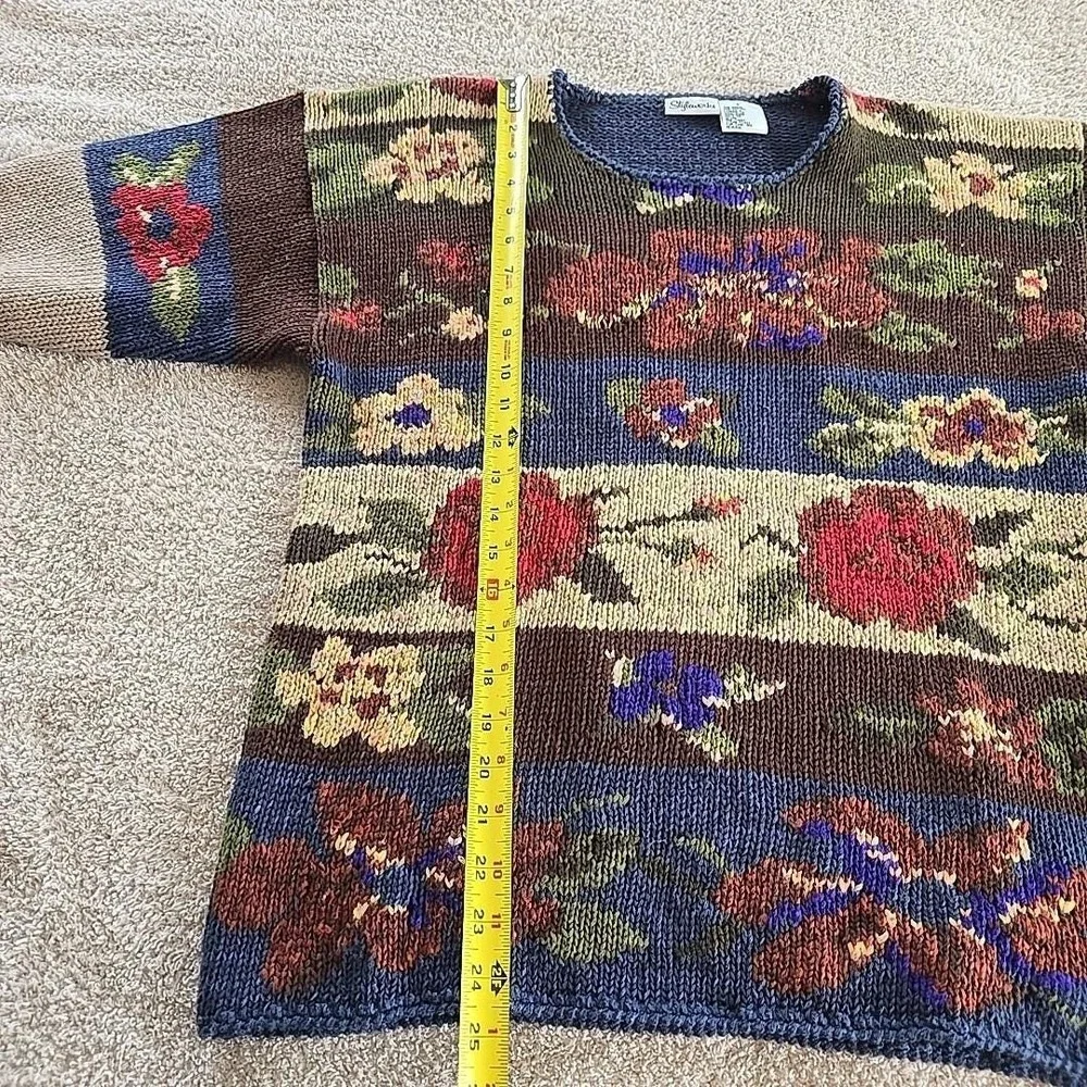 Vintage Styleworks Chunky-knit Fall Autumn Floral Sweater Grandmacore Oversize S